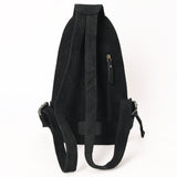 ADBG1573A Black Suede Sling Bag - Tooled Leather Floral Pocket