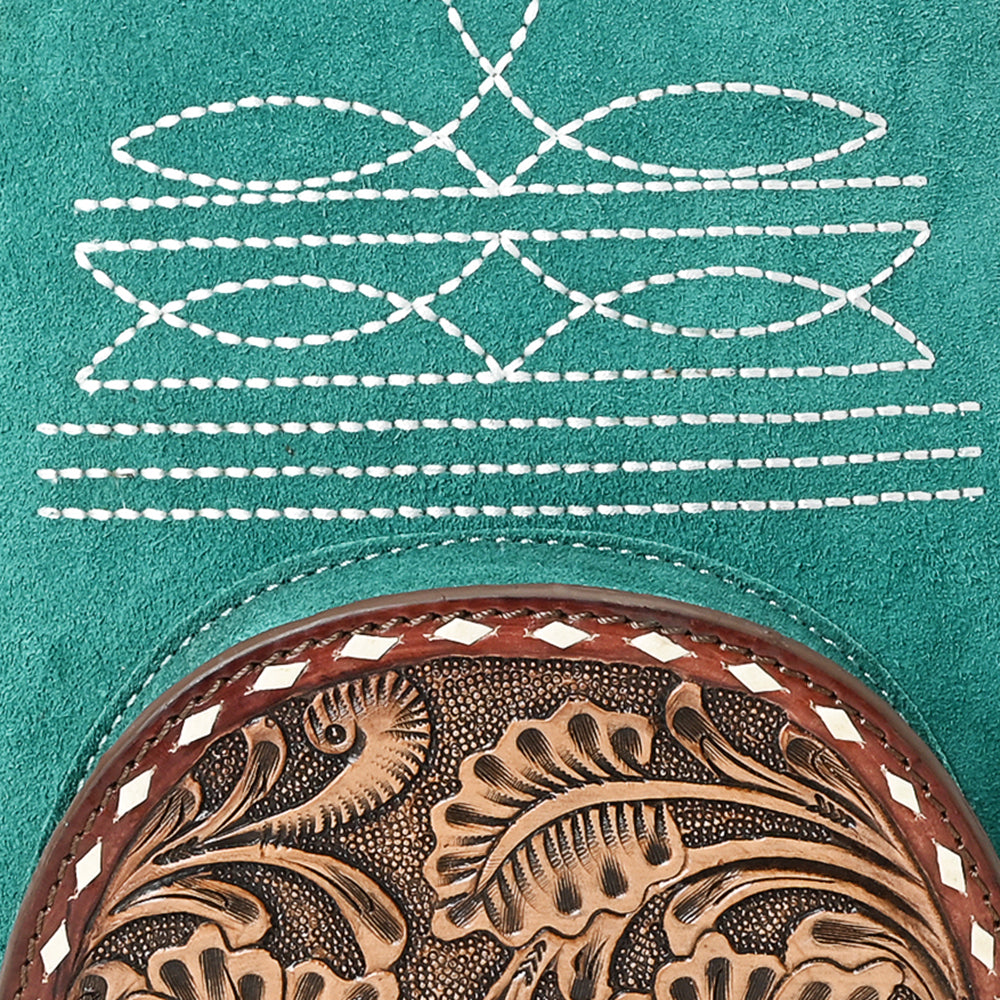 ADBG1574 Genuine suede Western Backpack - Tooled Leather Floral Pocket