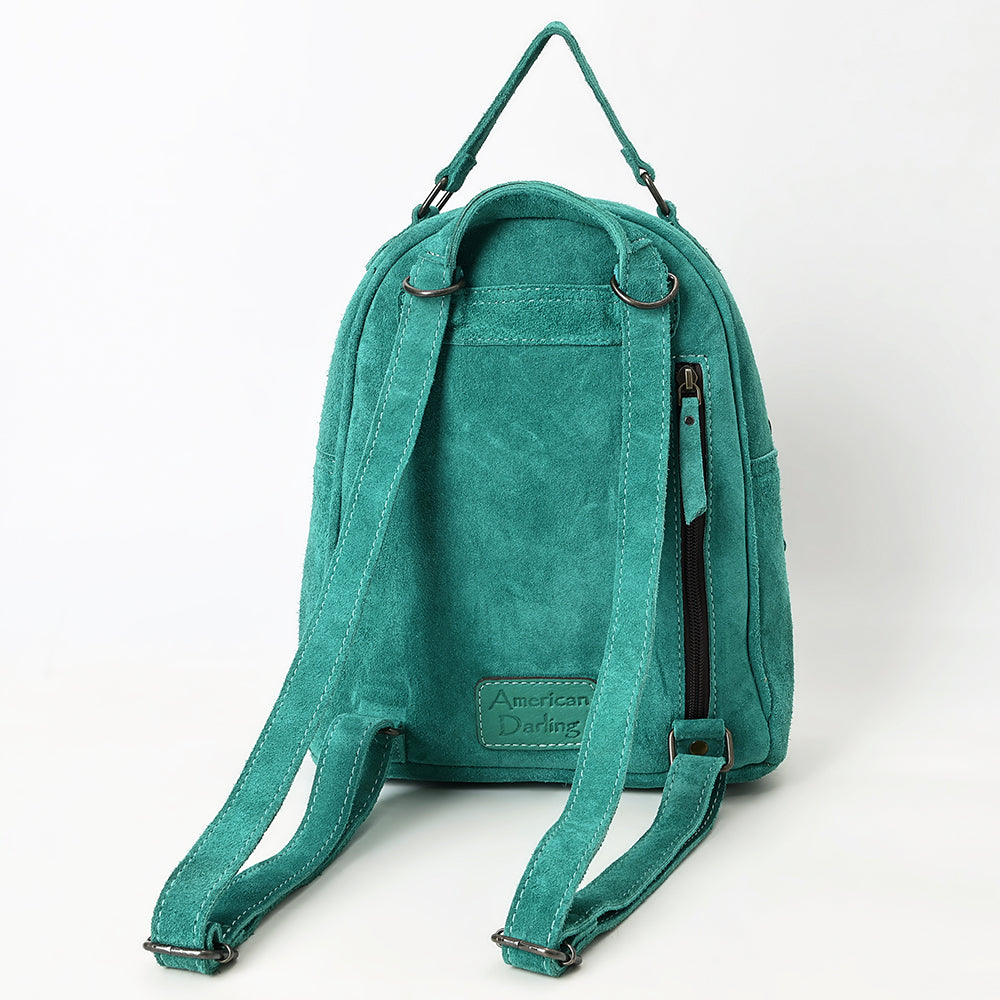 ADBG1574 Genuine suede Western Backpack - Tooled Leather Floral Pocket