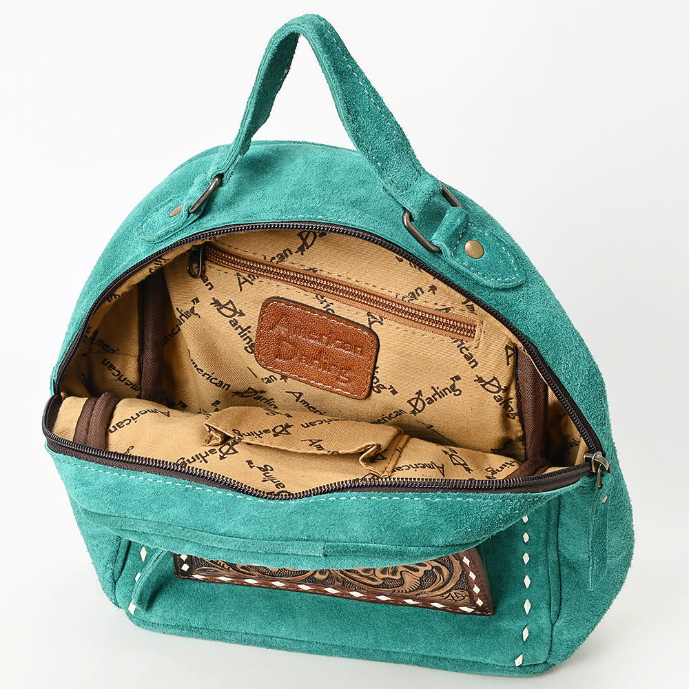 ADBG1574 Genuine suede Western Backpack - Tooled Leather Floral Pocket