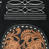 ADBG1574B Black Suede Backpack - Tooled Leather Floral Front Pocket