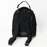ADBG1574B Black Suede Backpack - Tooled Leather Floral Front Pocket