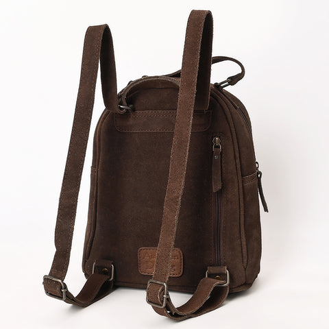 American Darling Genuine Suede Leather Backpack Bag with Hand Tooled Floral Front & Buck Stitch Accents