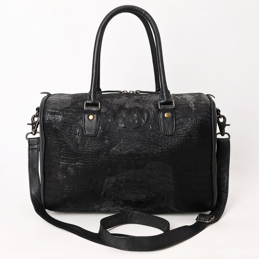 ADBG1562C Black Croc Embossed Leather Barrel Bag - Western Travel & Everyday Purse