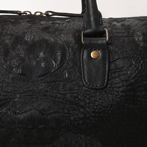 American Darling Black Crocodile Embossed Western Leather Speedy Bag ï¿½ Genuine Vegetable Tanned Travel Bag