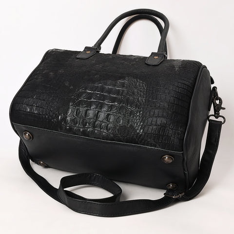 American Darling Black Crocodile Embossed Western Leather Speedy Bag ï¿½ Genuine Vegetable Tanned Travel Bag