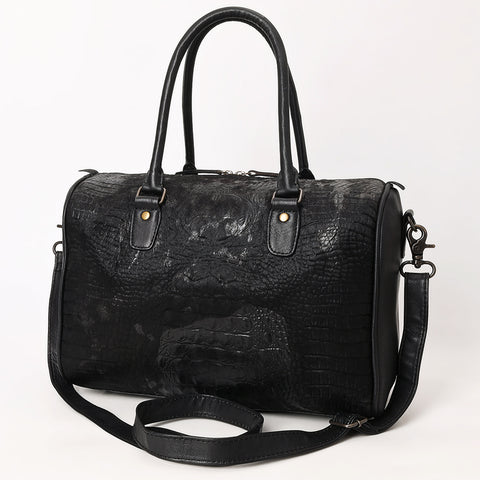 American Darling Black Crocodile Embossed Western Leather Speedy Bag ï¿½ Genuine Vegetable Tanned Travel Bag