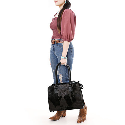 American Darling Western Genuine Leather Crocodile Embossed Tote Bag
