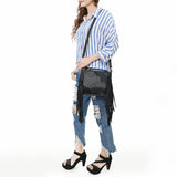 ADBG1565D Black Croc Embossed Leather Fringe Crossbody - Western Classic Purse
