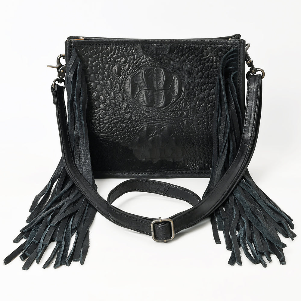 ADBG1565D Black Croc Embossed Leather Fringe Crossbody - Western Classic Purse
