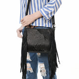 ADBG1565D Black Croc Embossed Leather Fringe Crossbody - Western Classic Purse