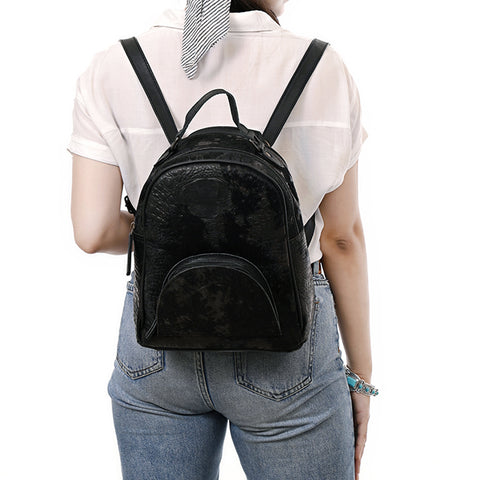 American Darling Western Backpack Bag Handcrafted from Black Crocodile Embossed Genuine Leather