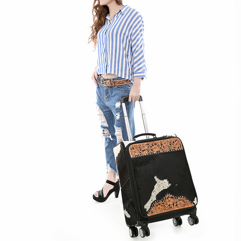 American Darling Western Genuine Leather Travel Case Tooled Detailing & Hair on cowhide Accents