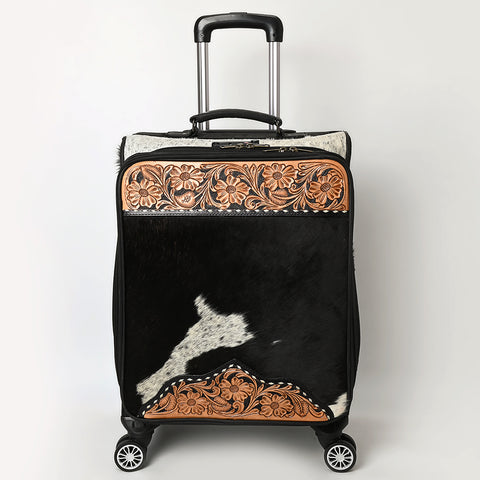 American Darling Western Genuine Leather Travel Case Tooled Detailing & Hair on cowhide Accents