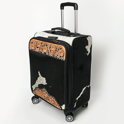 American Darling Western Genuine Leather Travel Case Tooled Detailing & Hair on cowhide Accents