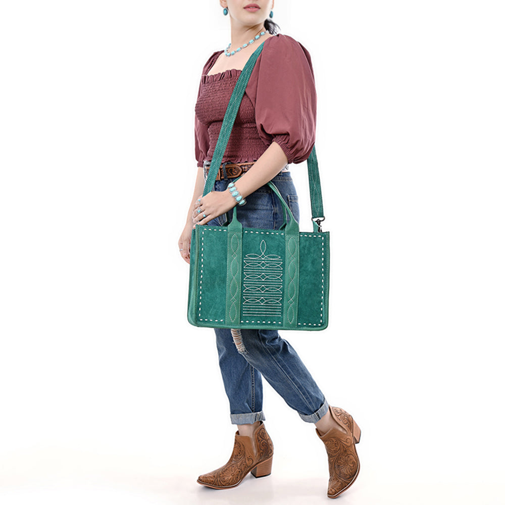ADBG1577 Western Tote Bag - Genuine suede with Hand-Stitched Accents