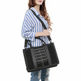 ADBG1577B Black Western Tote Bag - Suede with White Hand-Stitching