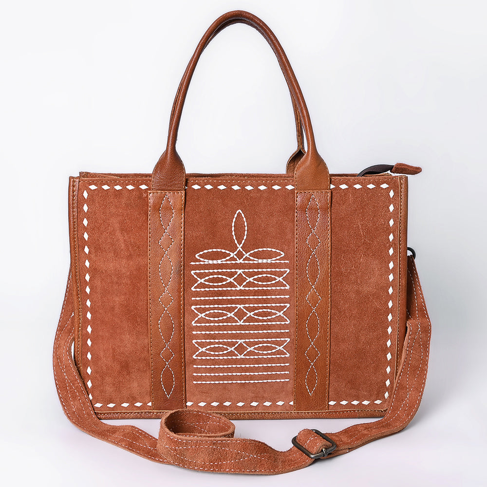 ADBG1577 Western Tote Bag - Genuine suede with Hand-Stitched Accents