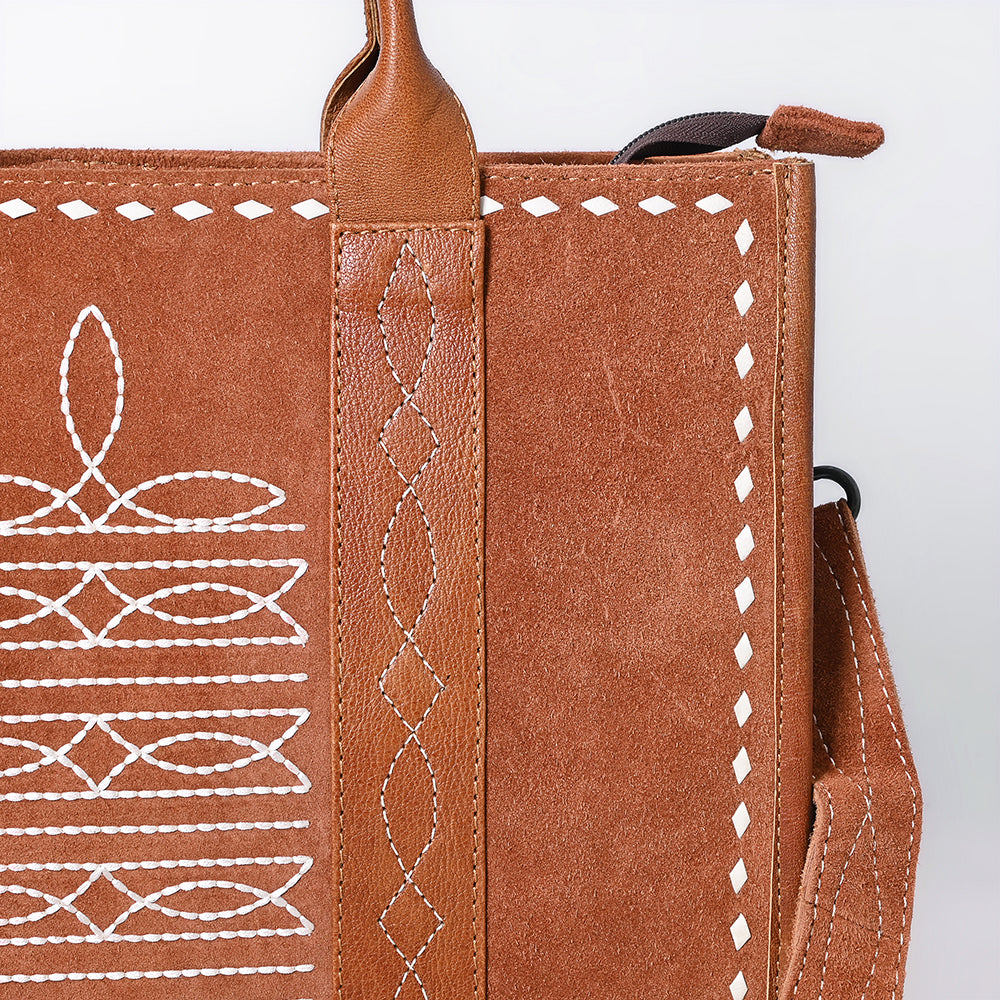 ADBG1577 Western Tote Bag - Genuine suede with Hand-Stitched Accents
