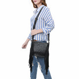 ADBG1579 Black Crocodile Embossed Leather Fringe Crossbody Bag