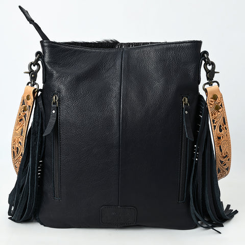 American Darling Western Genuine Crocodile Embossed Leather Large Crossbody Bag with Fringe and Hand-Tooled Detailing