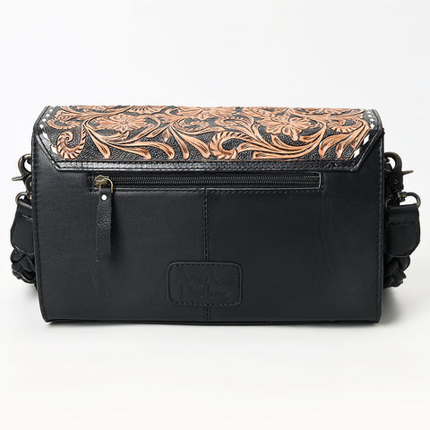 American Darling Western Hand-Tooled Floral Envelop Bag with Hair-On Cowhide and Braided Strap