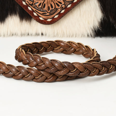 American Darling Western Hand-Tooled Floral Envelop Bag with Hair-On Cowhide and Braided Strap