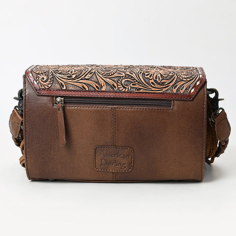 American Darling Western Hand-Tooled Floral Envelop Bag with Hair-On Cowhide and Braided Strap
