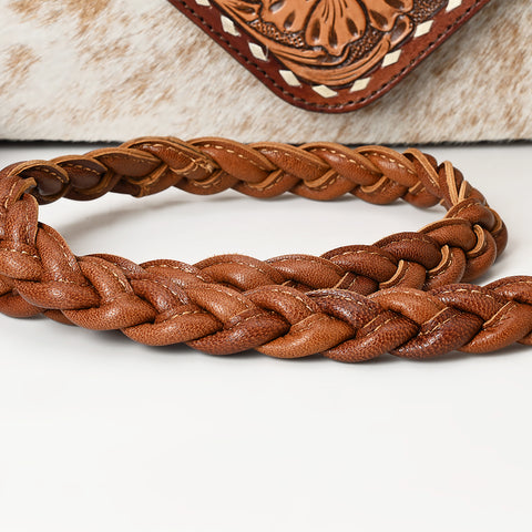 American Darling Western Hand-Tooled Floral Envelop Bag with Hair-On Cowhide and Braided Strap