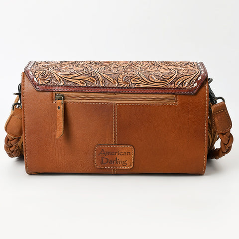 American Darling Western Hand-Tooled Floral Envelop Bag with Hair-On Cowhide and Braided Strap