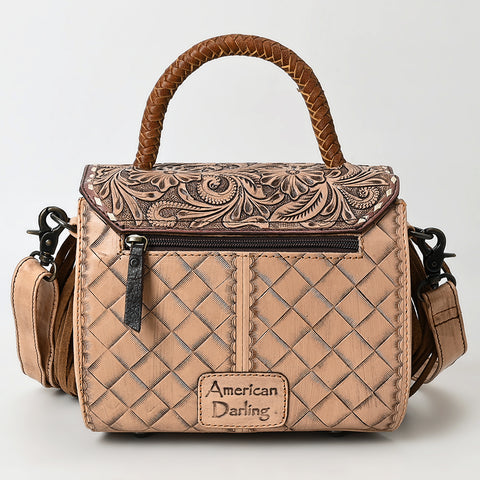 American Darling Hand-Tooled Western Leather Messenger Bag with Fringe & Carved Floral Detailing