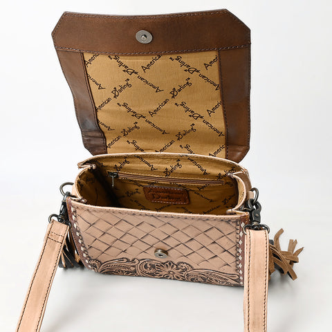 American Darling Hand-Tooled Western Leather Messenger Bag with Fringe & Carved Floral Detailing
