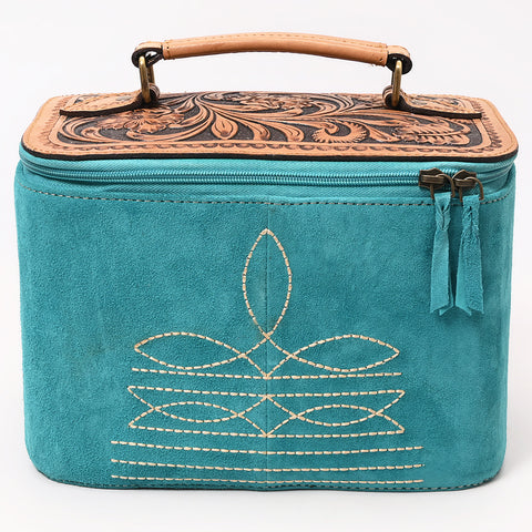 American Darling Genuine Suede Leather Jewelry Case with Floral Tooling and Top Handle