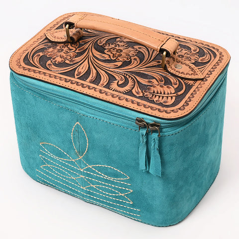 American Darling Genuine Suede Leather Jewelry Case with Floral Tooling and Top Handle
