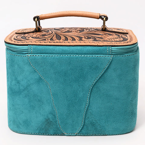 American Darling Genuine Suede Leather Jewelry Case with Floral Tooling and Top Handle