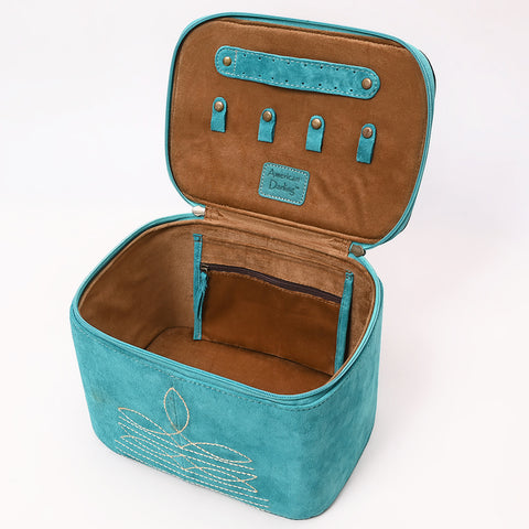American Darling Genuine Suede Leather Jewelry Case with Floral Tooling and Top Handle