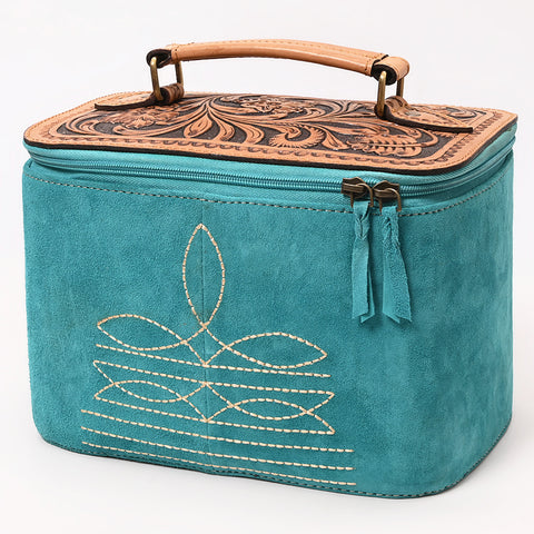 American Darling Genuine Suede Leather Jewelry Case with Floral Tooling and Top Handle