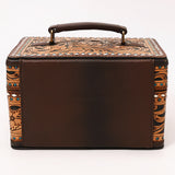 ADBGA632 Tooled Leather Lockbox Case with Floral Carving, Turquoise Studs & Combo Lock