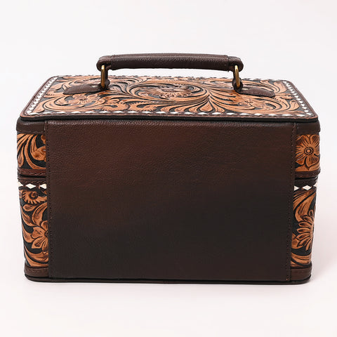 American Darling Tooled Leather Lockbox with Floral Scrollwork & Combination Lock
