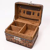 ADBGA634 Tooled Leather Lockbox with Floral Scrollwork & White Lacing-Combination Lock