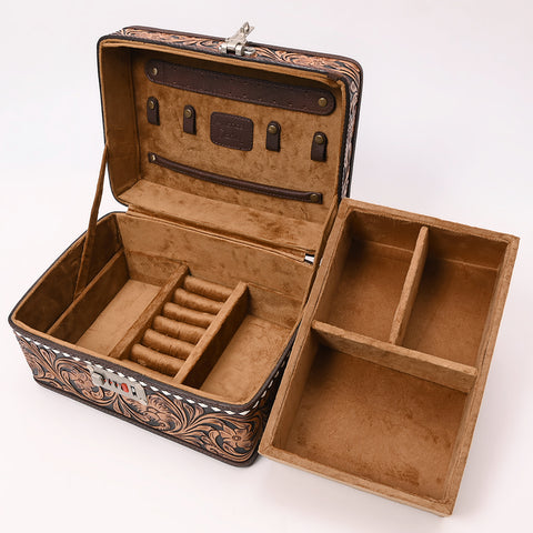 American Darling Tooled Leather Lockbox with Floral Scrollwork & Combination Lock