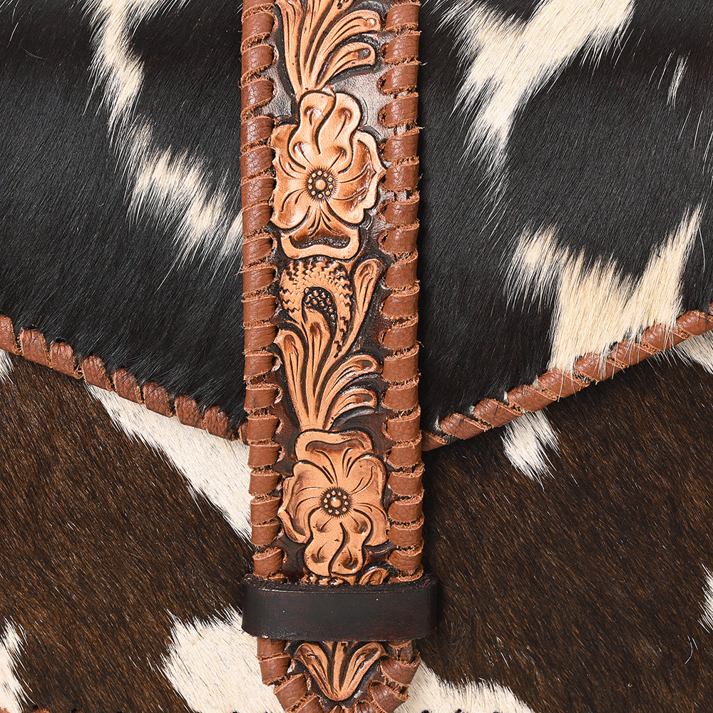 ADBGA635 Hair-On Cowhide Crossbody Bag with Tooled Leather Strap & Trim