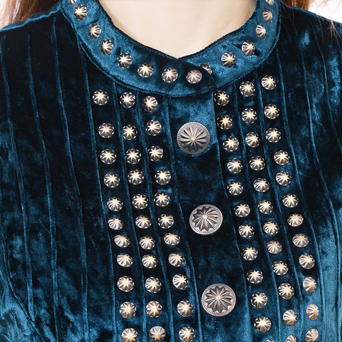 American Darling Teal Crushed Velvet Dress Western Studded Concho Tunic