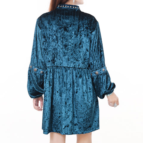 American Darling Teal Crushed Velvet Dress Western Studded Concho Tunic