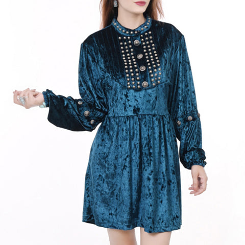 American Darling Teal Crushed Velvet Dress Western Studded Concho Tunic