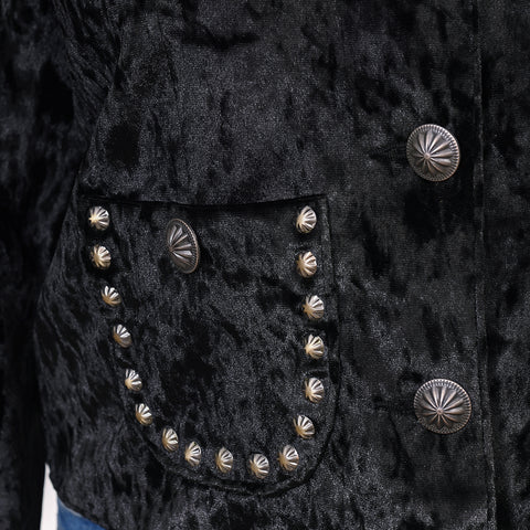 American Darling Black Velvet Fabric Jacket Western Studded Concho Top