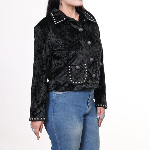 American Darling Black Velvet Fabric Jacket Western Studded Concho Top