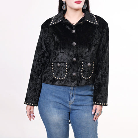 American Darling Black Velvet Fabric Jacket Western Studded Concho Top