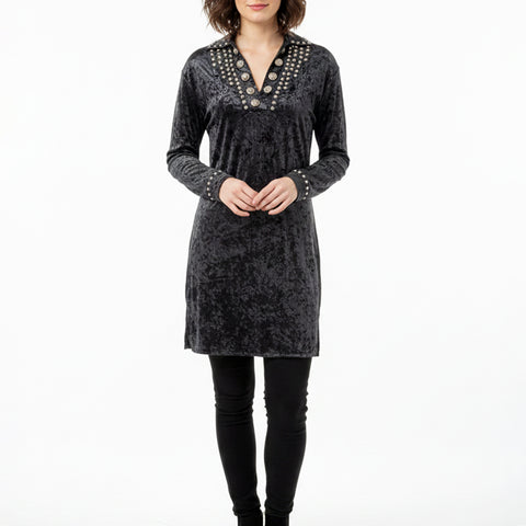 American Darling Black Velvet Fabric Dress Studded Concho Western Tunic Top