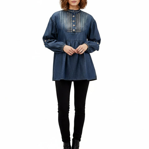 American Darling Blue Denim Dress Western Studded Concho Tunic